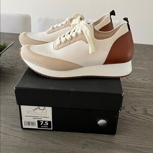 Cream and Brown Knit Sneakers
